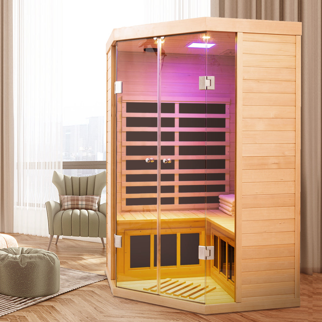 Angled view of Elevate Haven 2-person infrared sauna
