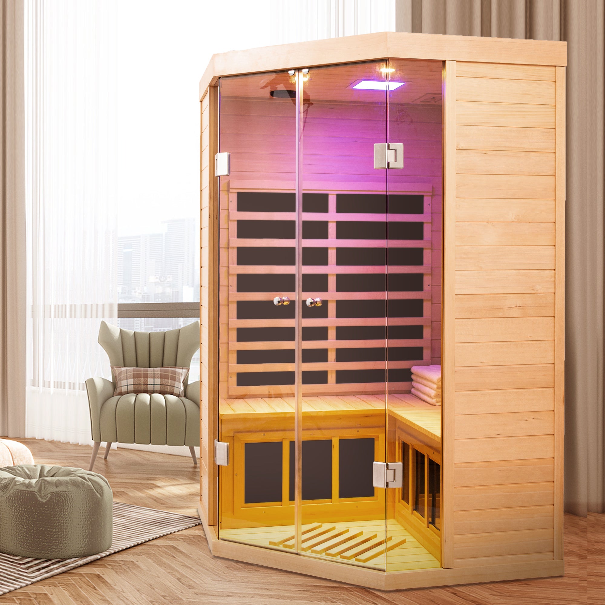 Angled view of Elevate Haven 2-person infrared sauna