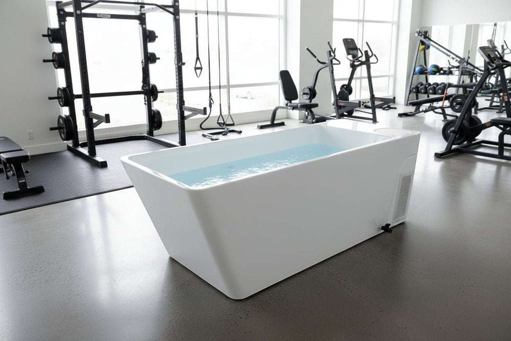 Elevate Performance Systems Elevate Pro Cold Plunge white insulated ice bath tub in a modern home gym setting