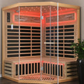 Elevate Grand infrared sauna with red interior lighting