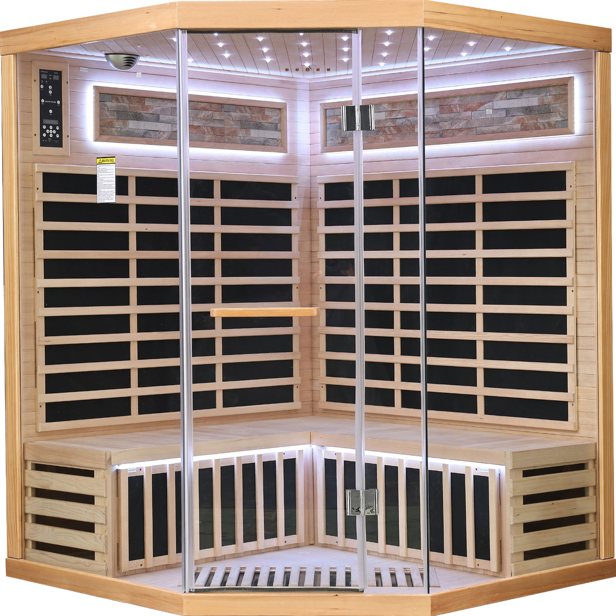 Elevate Grand infrared sauna with white interior lighting