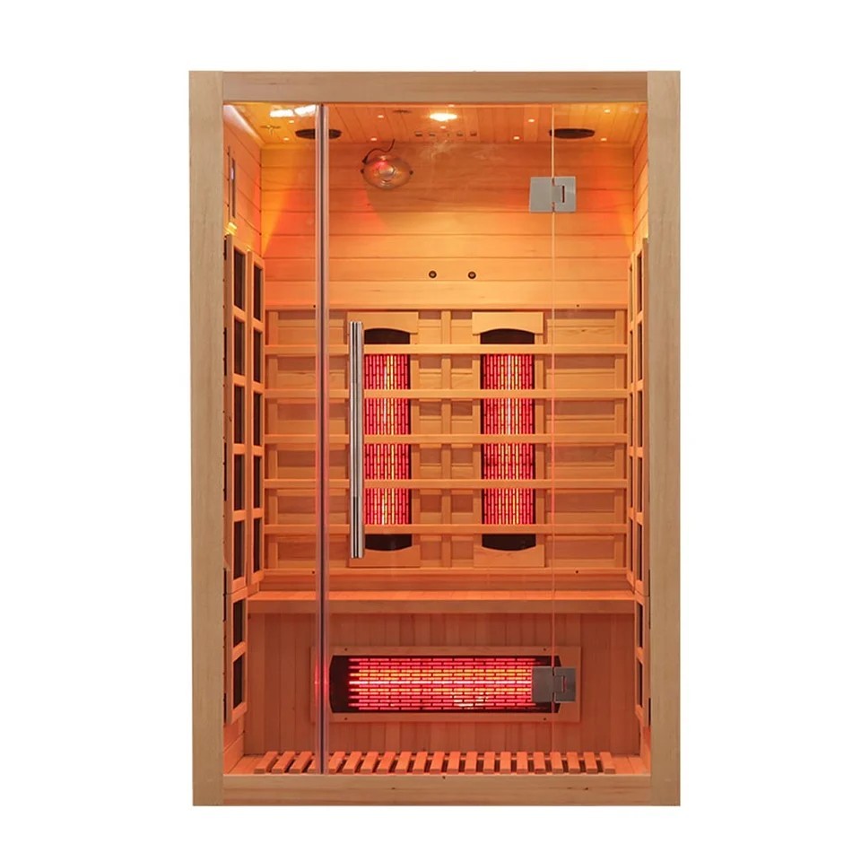 Elevate Radiant 2-person infrared sauna with red interior lighting